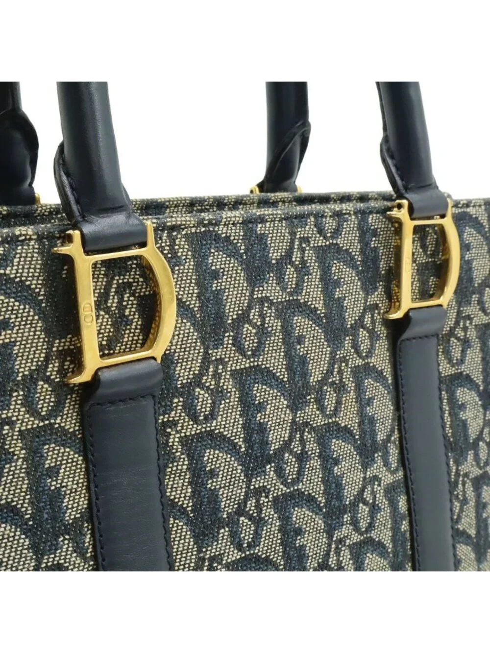 Dior Trotter Tote Jacquard Canvas Leather Navy Gold - Picture 7 of 8